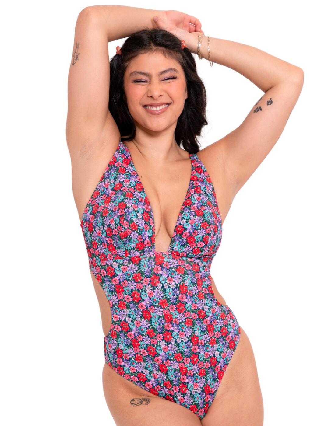 Curvy Kate Kitsch Kate Plunge Swimsuit Floral Print