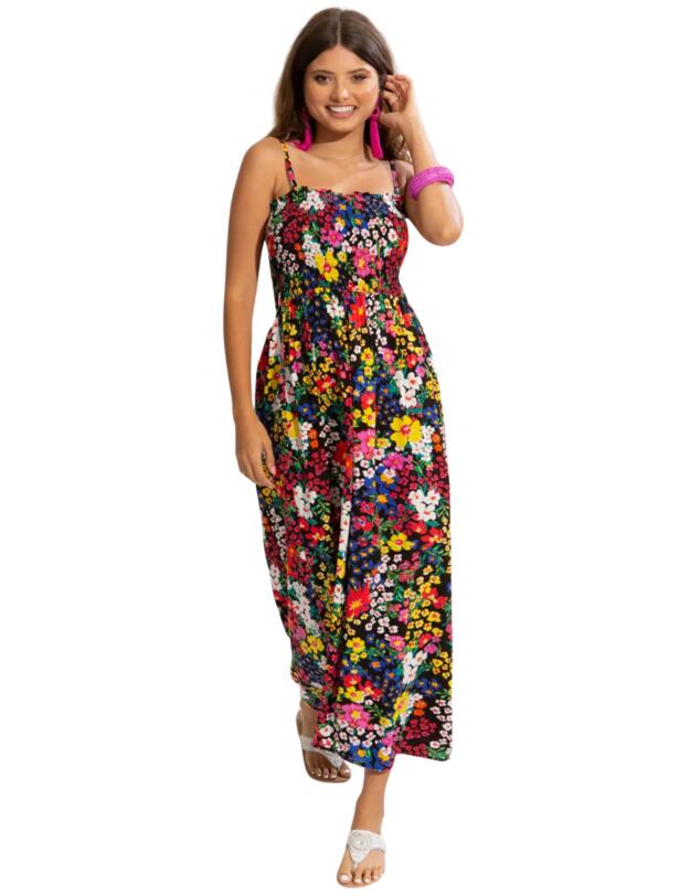  Pour Moi Shirred Bodice Maxi Dress Black Ditsy