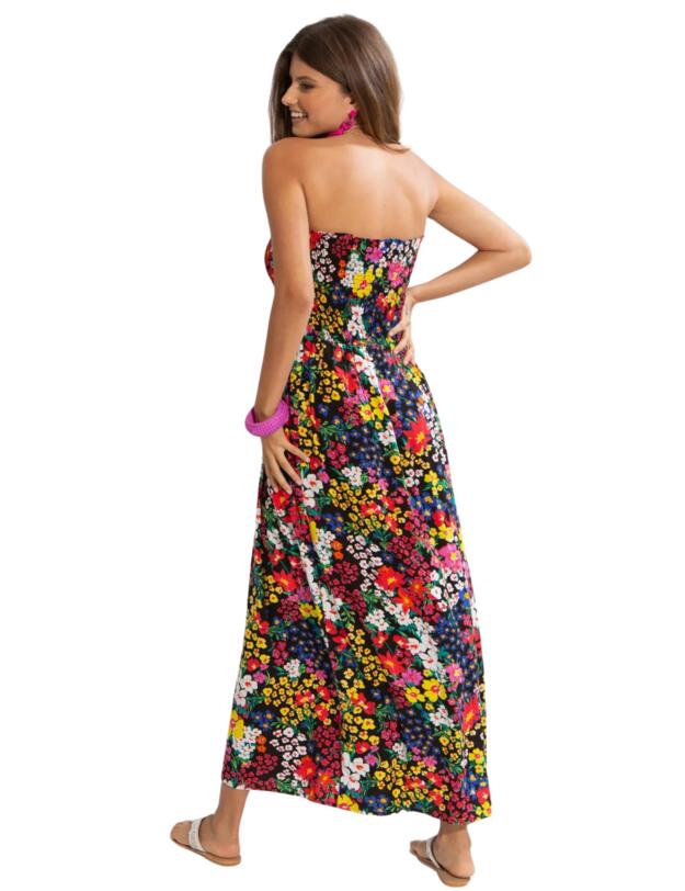  Pour Moi Shirred Bodice Maxi Dress Black Ditsy