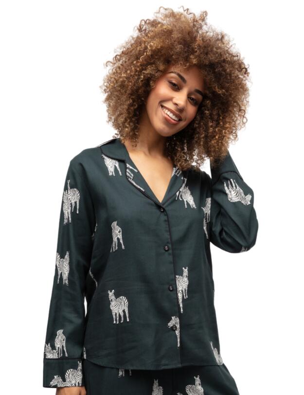 Cyberjammies Blake Pyjama Top Dark Green Zebra Print