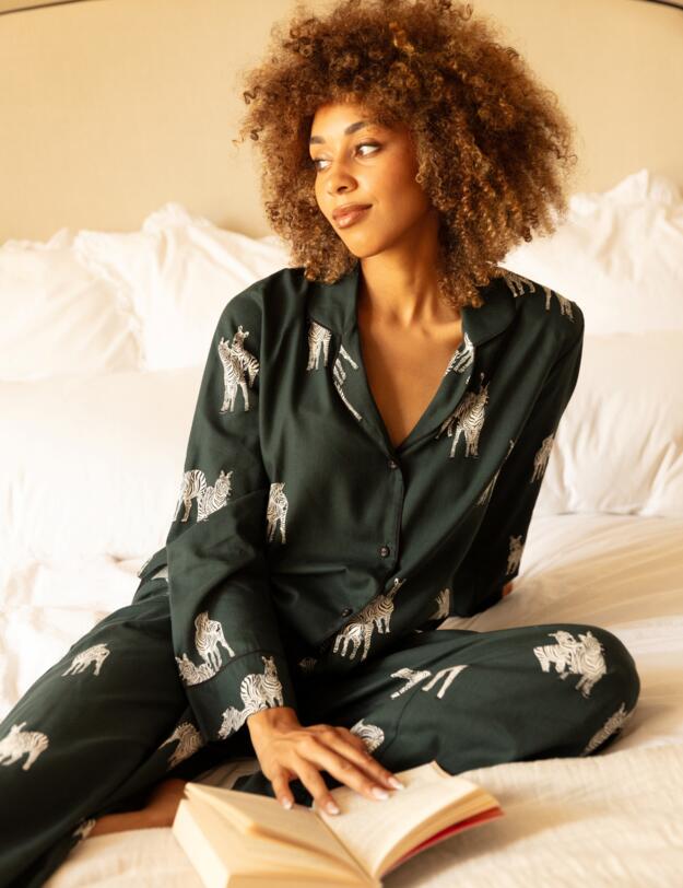 Cyberjammies Blake Pyjama Top Dark Green Zebra Print