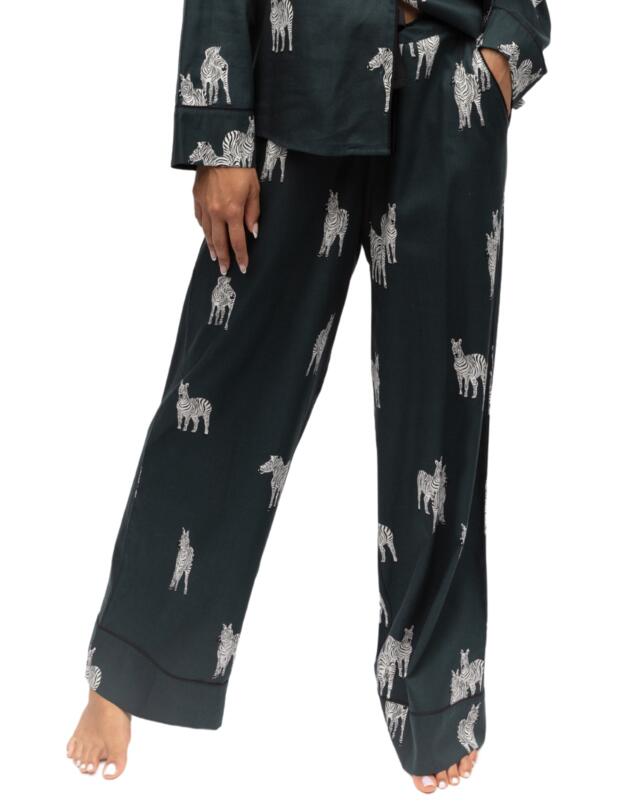Cyberjammies Blake Wide Leg Pyjama Bottoms Dark Green Zebra Print
