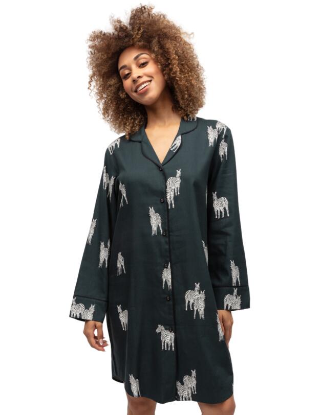 Cyberjammies Blake Nightshirt Dark Green Zebra Print