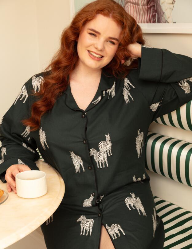 Cyberjammies Blake Nightshirt Dark Green Zebra Print