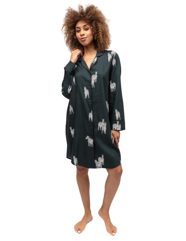 Cyberjammies Blake Nightshirt Dark Green Zebra Print