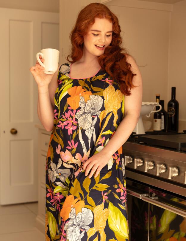 Cyberjammies Avery Long Nightdress Navy Floral Print