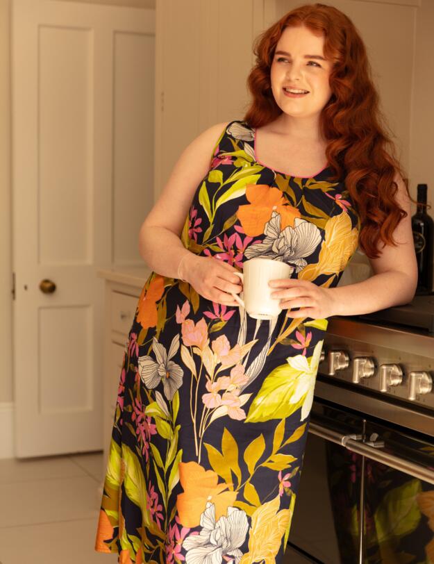 Cyberjammies Avery Long Nightdress Navy Floral Print