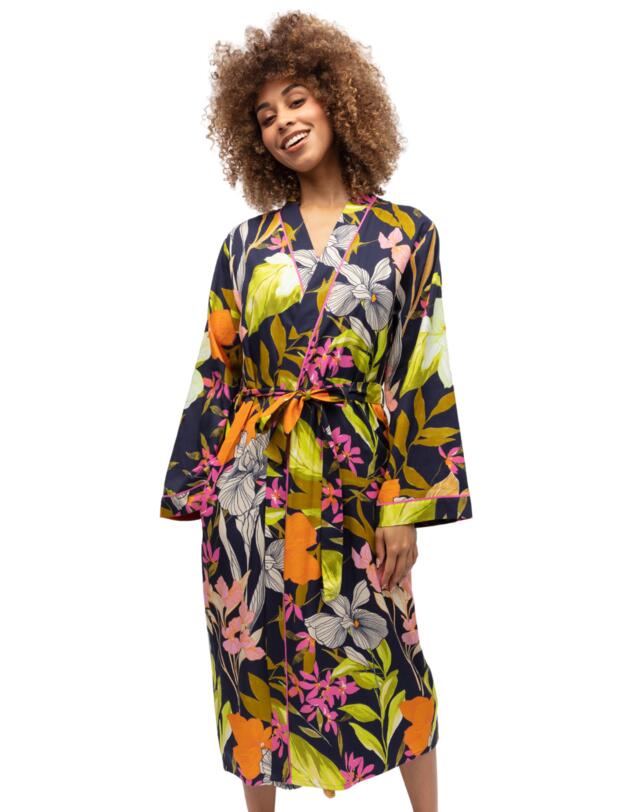 Cyberjammies Avery Long Dressing Gown Navy Floral Print