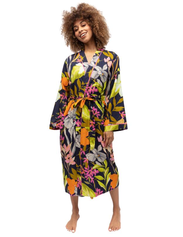 Cyberjammies Avery Long Dressing Gown Navy Floral Print
