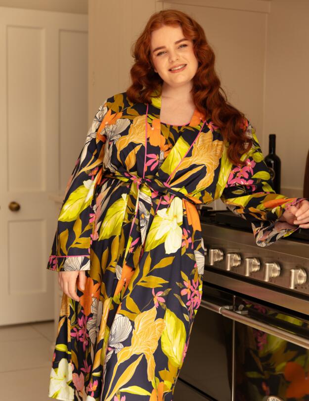 Cyberjammies Avery Long Dressing Gown Navy Floral Print