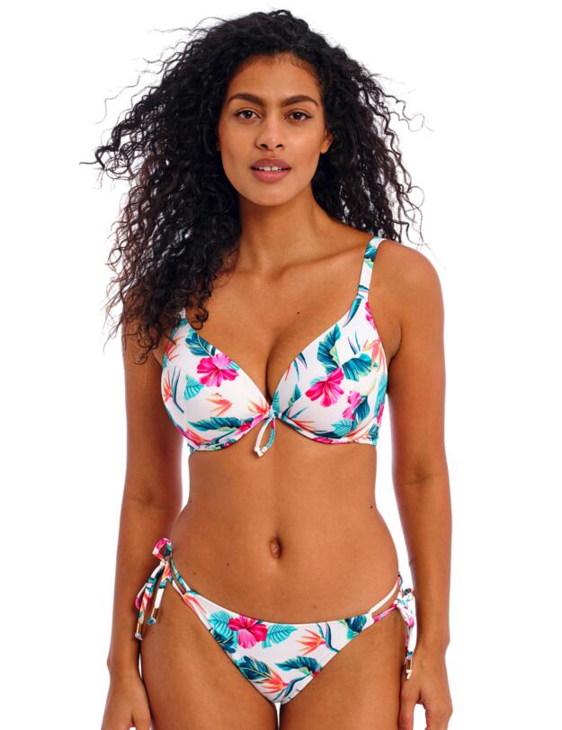 Freya Palm Paradise Plunge Bikini Top White 