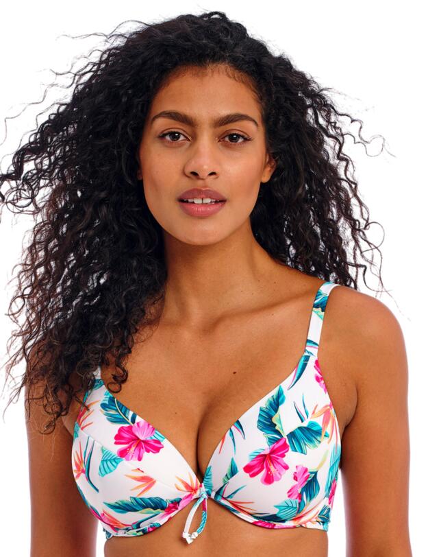 Freya Palm Paradise Plunge Bikini Top White 