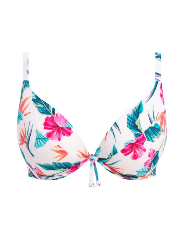 Freya Palm Paradise Plunge Bikini Top White 