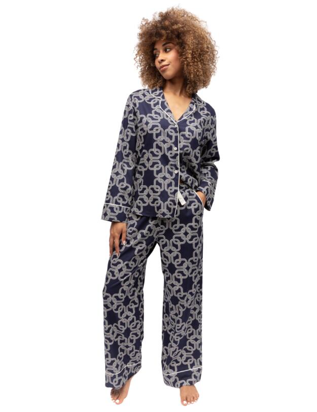 Cyberjammies Avery Pyjama Top Navy Chain Print