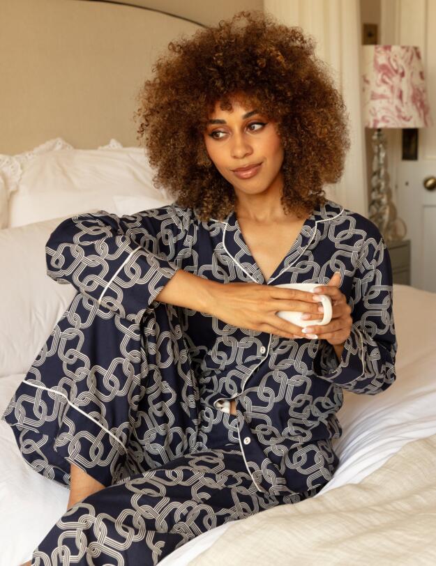 Cyberjammies Avery Pyjama Top Navy Chain Print