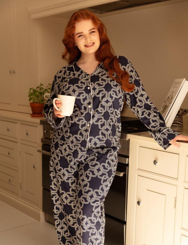 Cyberjammies Avery Pyjama Top Navy Chain Print