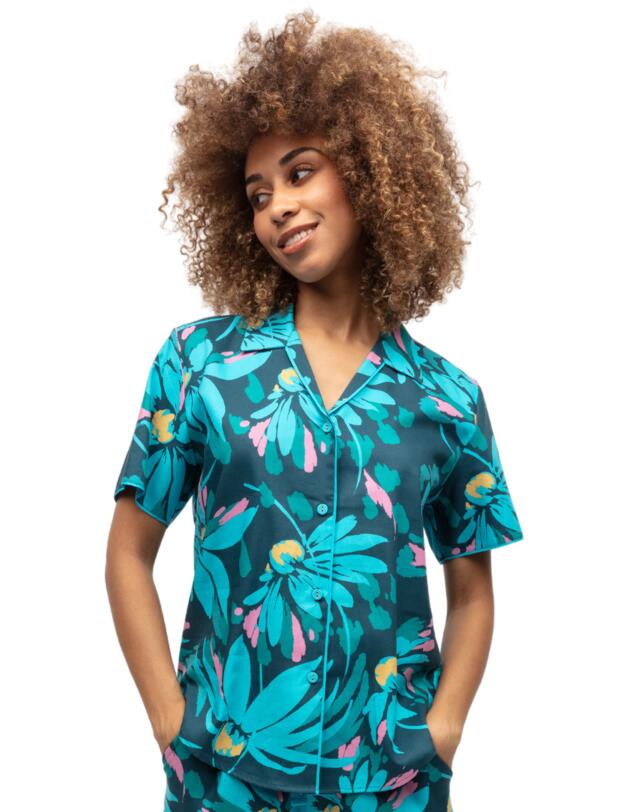 Cyberjammies Cove Pyjama Top Teal Floral Print