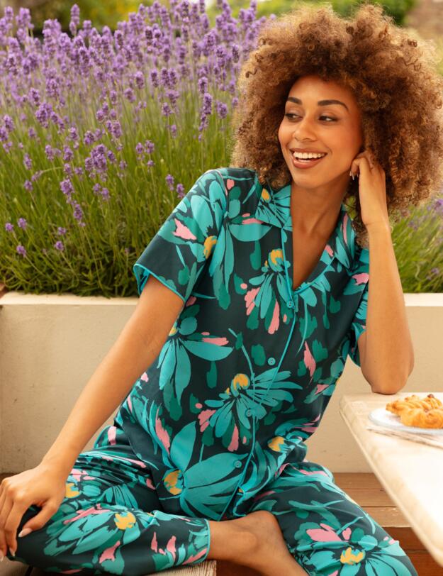 Cyberjammies Cove Pyjama Top Teal Floral Print