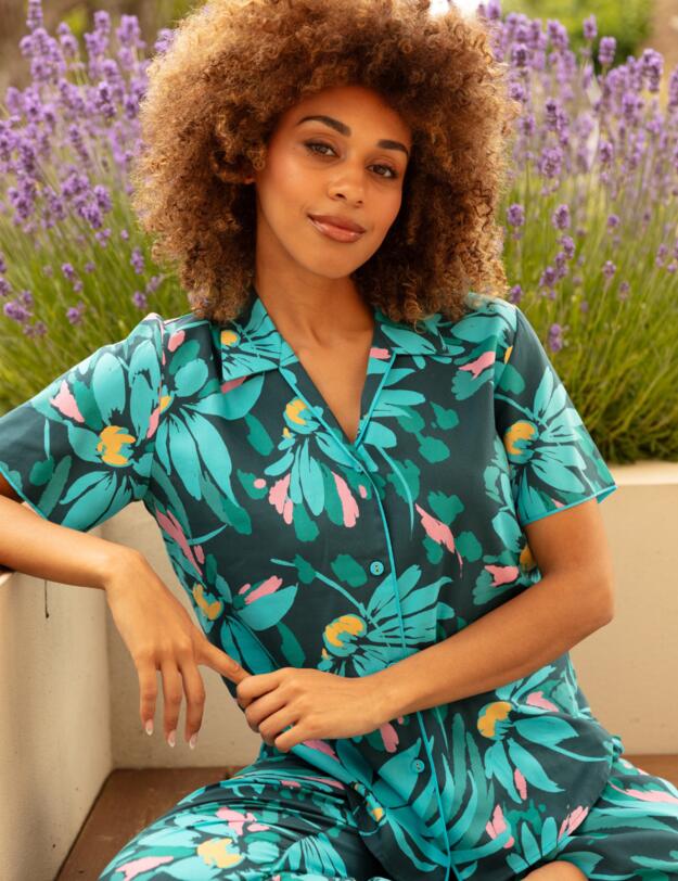 Cyberjammies Cove Pyjama Top Teal Floral Print