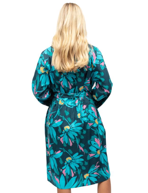 Cyberjammies Cove Short Dressing Gown Teal Floral Print
