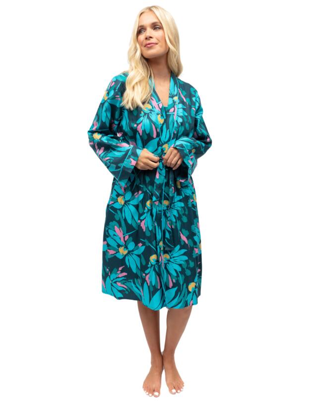 Cyberjammies Cove Short Dressing Gown Teal Floral Print