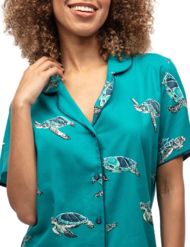 Cyberjammies Cove Pyjama Top Green Turtle Print