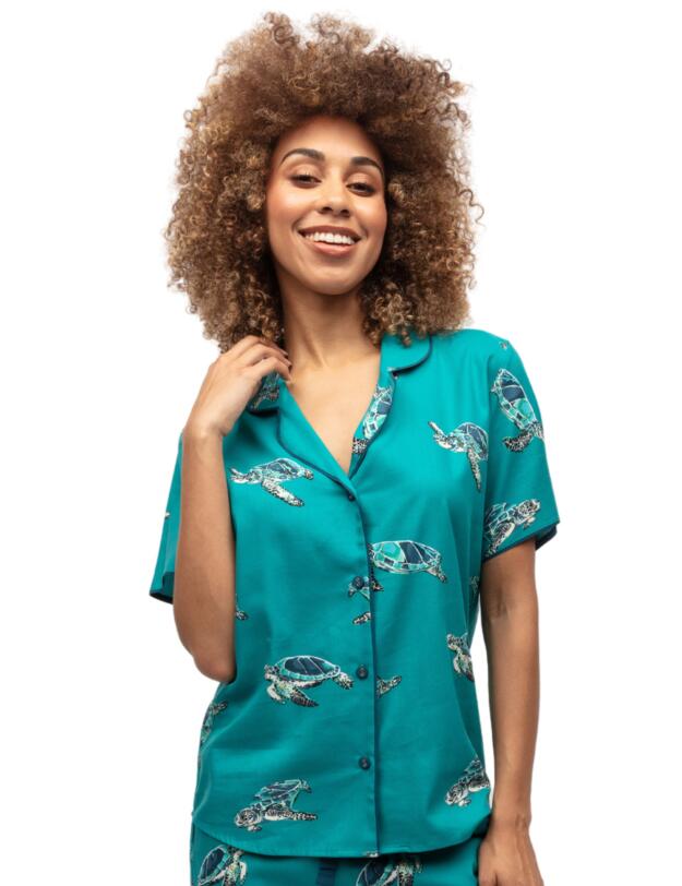 Cyberjammies Cove Pyjama Top Green Turtle Print