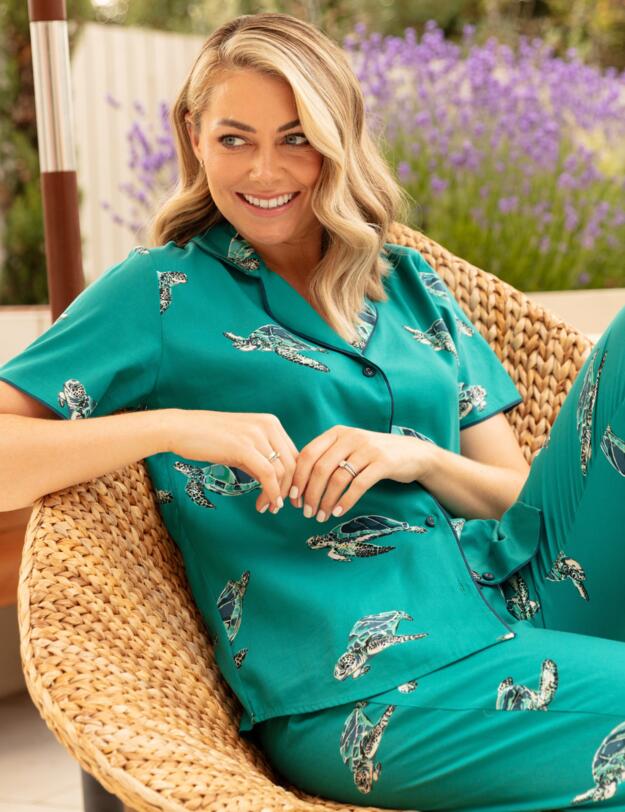 Cyberjammies Cove Pyjama Top Green Turtle Print