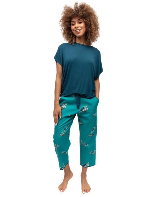 Cyberjammies Cove Cropped Pyjama Bottoms Green Turtle Print