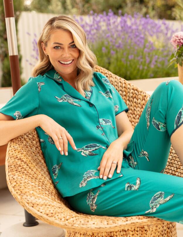 Cyberjammies Cove Cropped Pyjama Bottoms Green Turtle Print