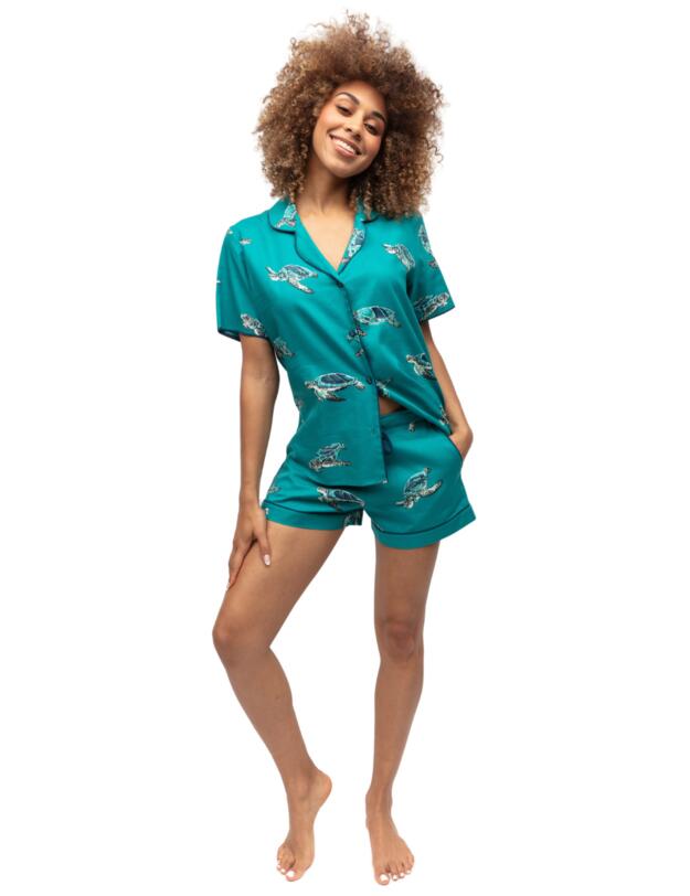 Cyberjammies Cove Shorts Green Turtle Print