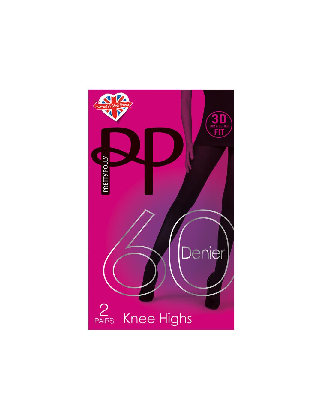 Pretty Polly Premium Opaques 60 Denier 3D Opaque Knee Highs 2PP Black 