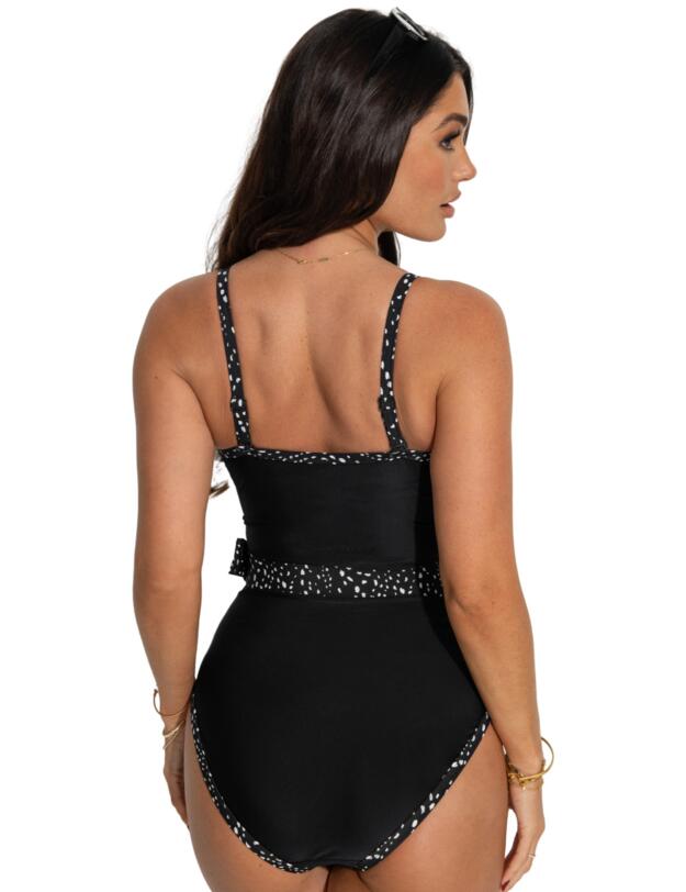 Pour Moi Rhodes Belted Removable Straps Tummy Control Swimsuit Black/White