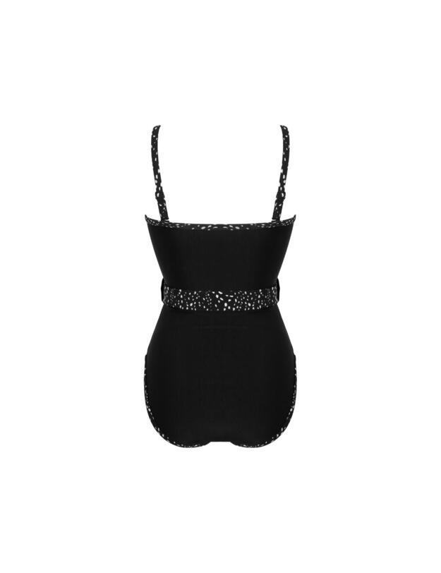 Pour Moi Rhodes Belted Removable Straps Tummy Control Swimsuit Black/White