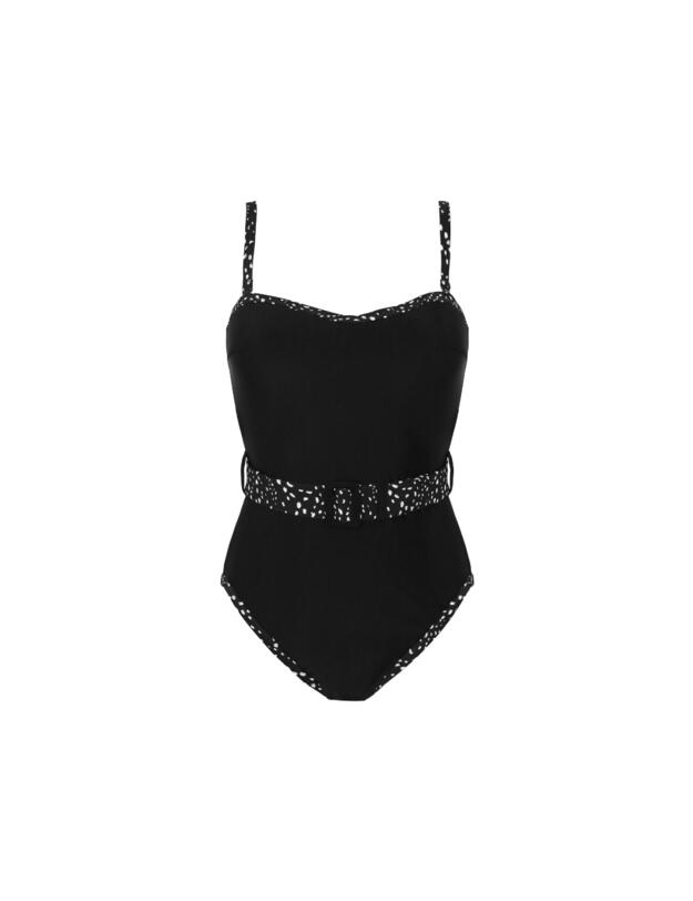 Pour Moi Rhodes Belted Removable Straps Tummy Control Swimsuit Black/White