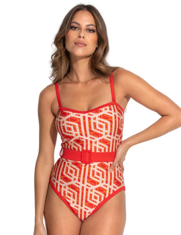 Pour Moi Casablanca Removable Straps Belted Tummy Control Swimsuit Orange 