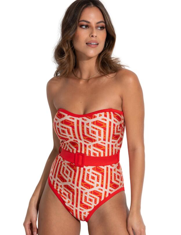 Pour Moi Casablanca Removable Straps Belted Tummy Control Swimsuit Orange 