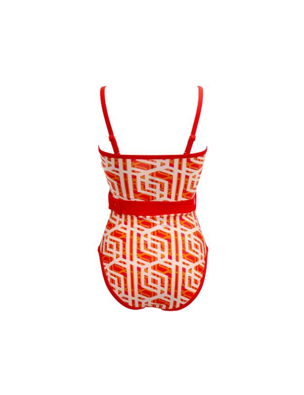 Pour Moi Casablanca Removable Straps Belted Tummy Control Swimsuit Orange 