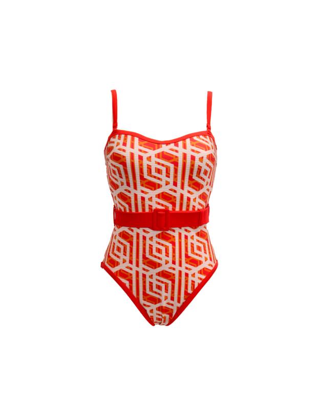 Pour Moi Casablanca Removable Straps Belted Tummy Control Swimsuit Orange 