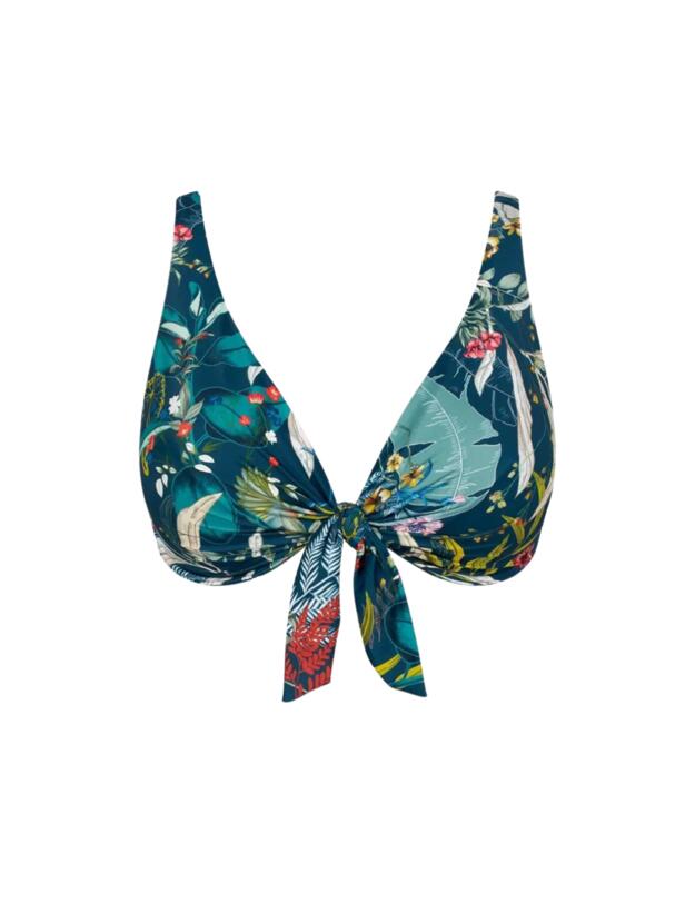 Triumph Botanical Leaf Plunge Bikini Top Blue- Dark Combination
