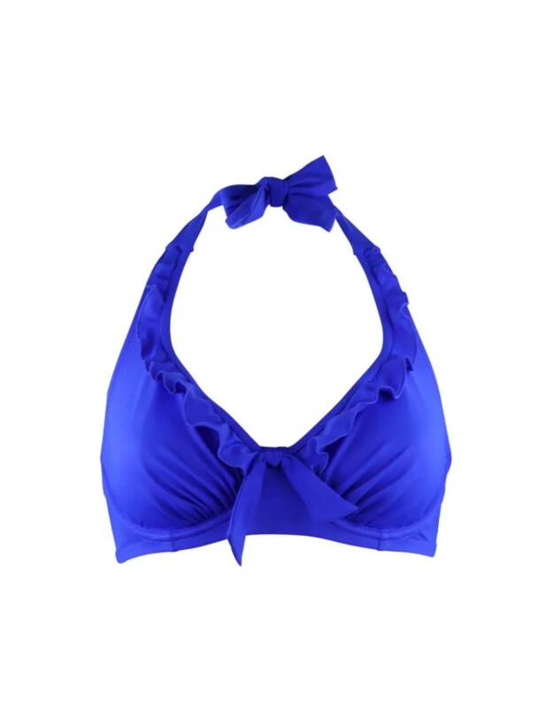 Pour Moi Splash Frill Halter Underwired Bikini Top Ultramarine