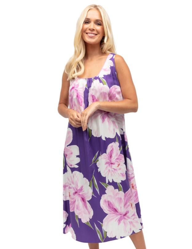Cyberjammies Valentina Long Nightdress Purple Floral Print 