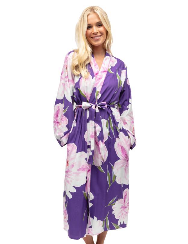 Cyberjammies Valentina Long Dressing Gown Purple Floral Print