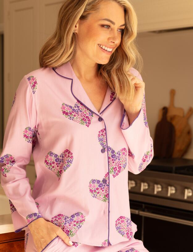 Cyberjammies Valentina Pyjama Top Pink Heart Print 