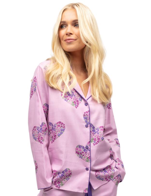Cyberjammies Valentina Pyjama Top Pink Heart Print 