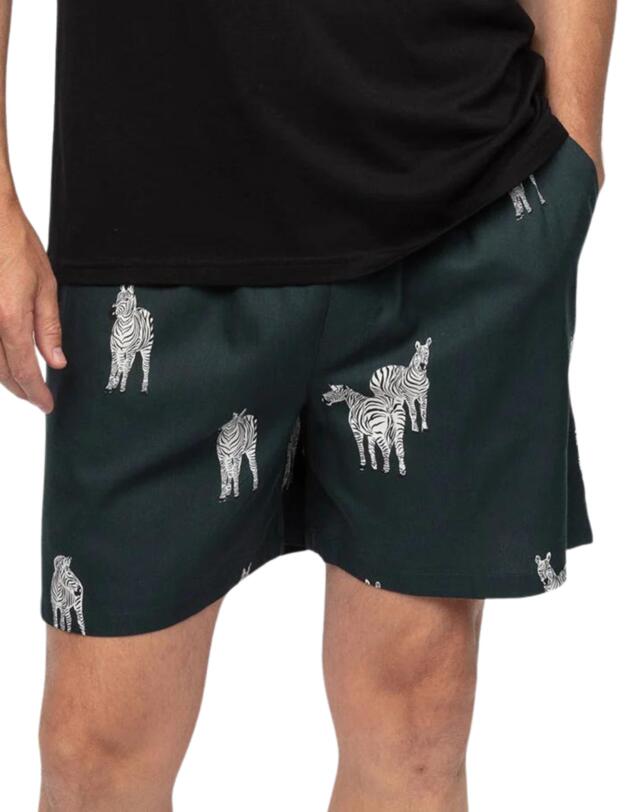 Cyberjammies Blake Shorts Dark Green Zebra Print
