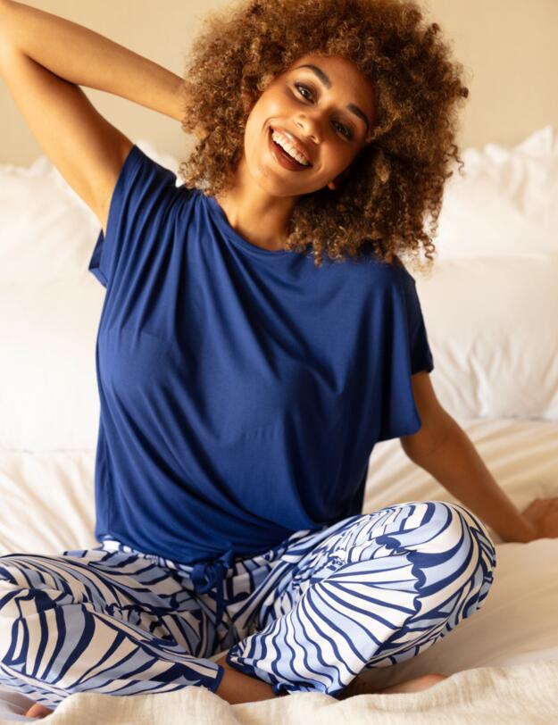 Cyberjammies Madeline Pyjama Top Dark Blue Shell Geo Print