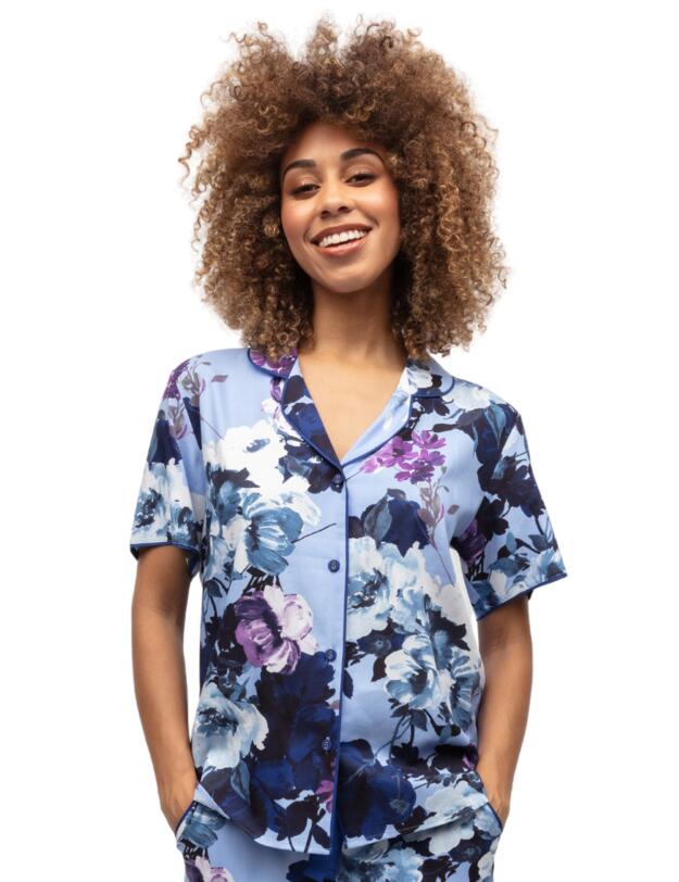 Cyberjammies Madeline Pyjama Top Light Blue Floral Print