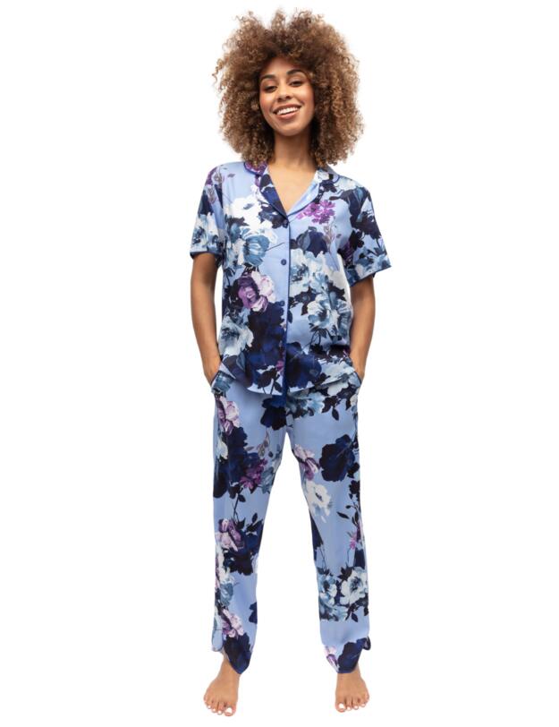 Cyberjammies Madeline Pyjama Top Light Blue Floral Print