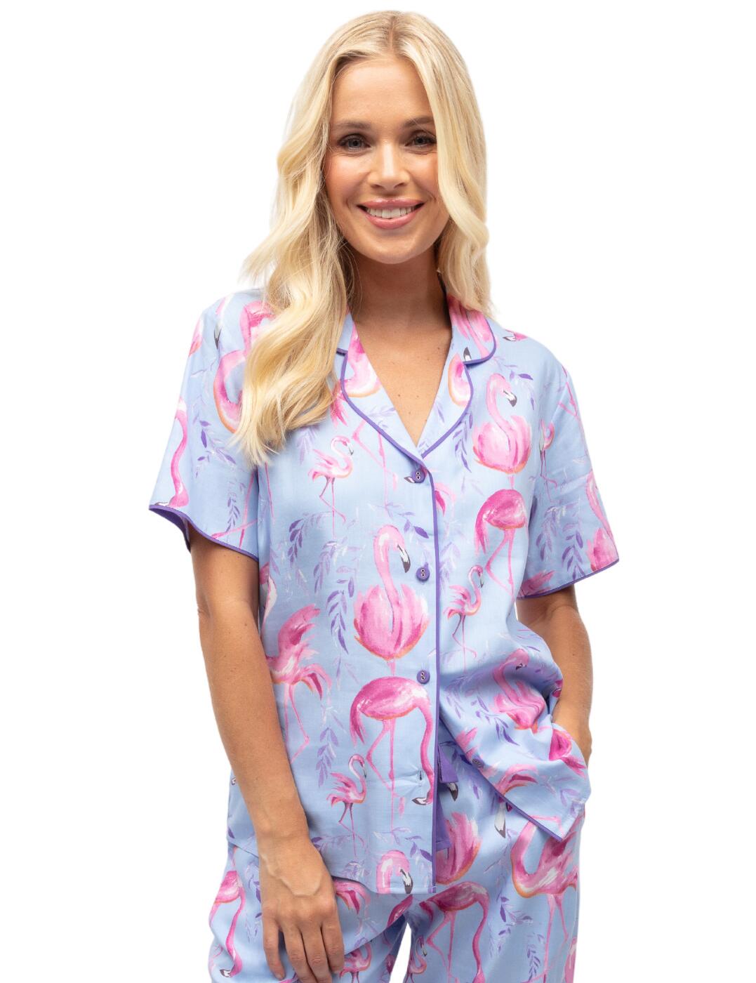 Cyberjammies Zoey Pyjama Top Blue Flamingo Print